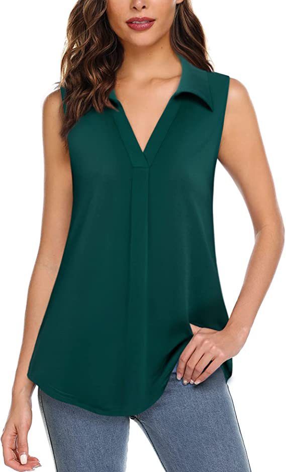 Casual V Neck Sleeveless Women Tops-Shirts & Tops-Green-S-Free Shipping at meselling99