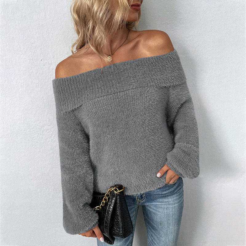 Sexy Off The Shoulder Women Pullover Sweaters-Shirts & Tops-Grey-S-Free Shipping at meselling99