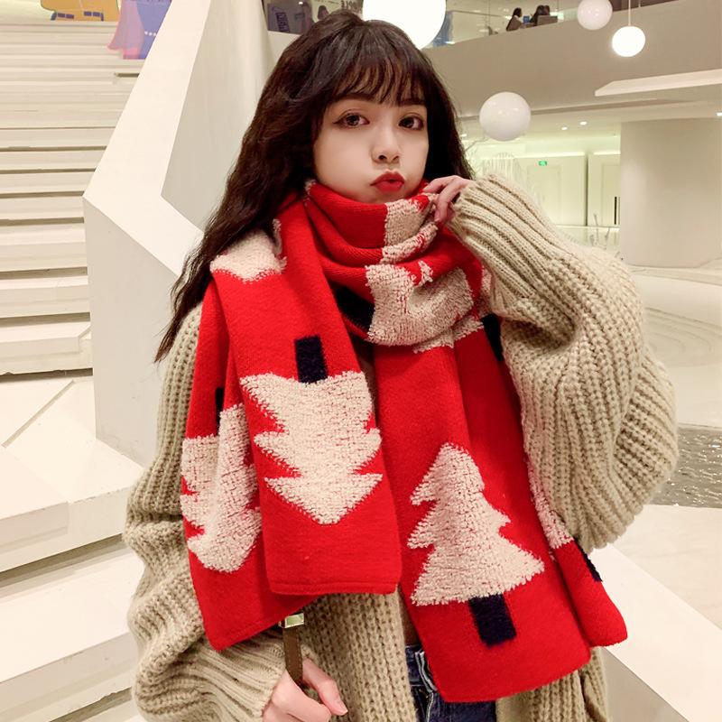 Christmas Lovely Elk Design Knitting Scarves-Scarves & Shawls-Tree-Red-Free Shipping at meselling99