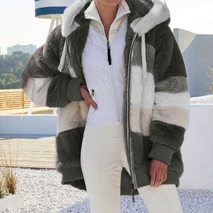 Winter Velvet Zipper Hoodies Overcoat for Women-Army Green-S-Free Shipping at meselling99