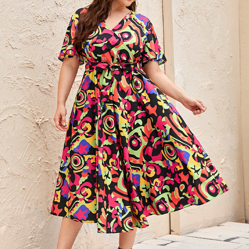 Summer Short Sleeves Plus Sizes Dresses-Dresses-B-L-Free Shipping at meselling99