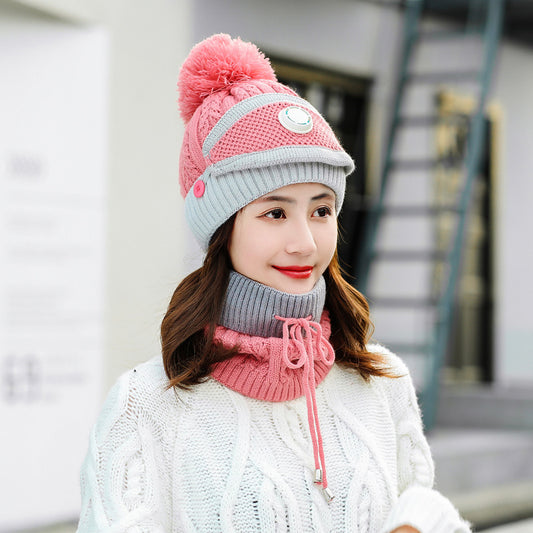 Women Winter Fleece Liner Outdoor Knitted Hats&Scarfs 3pcs/Set-Pink-One Size-Elastic-Free Shipping at meselling99