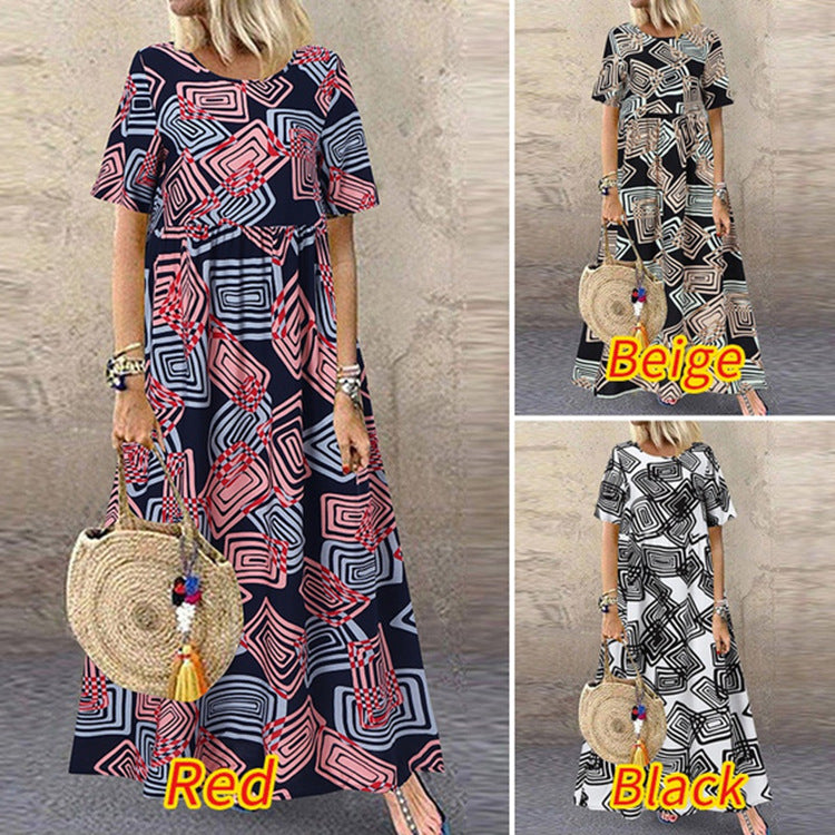 Vintage Summer Short Sleeves Long Maxi Dresses-Dresses-Free Shipping at meselling99