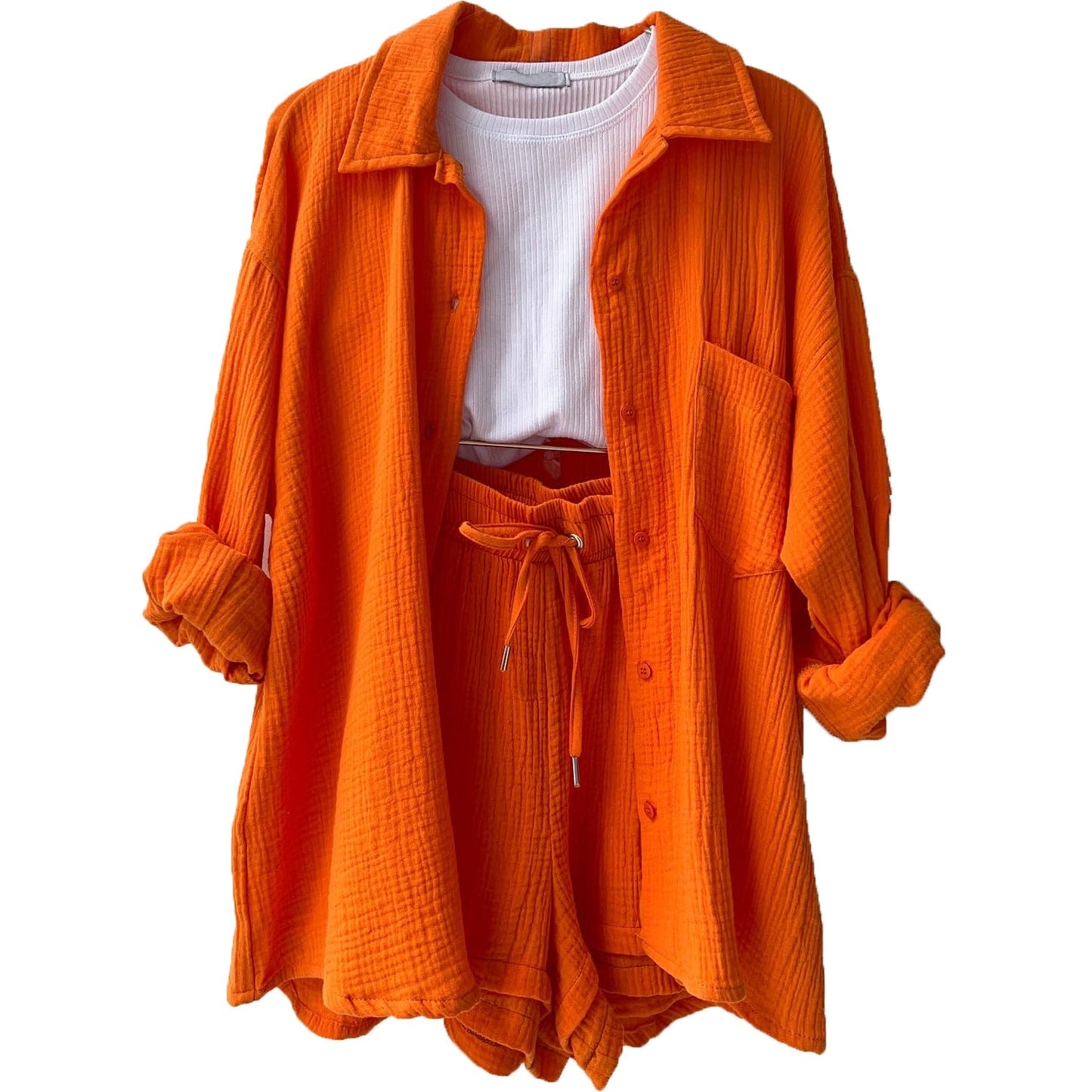 Casual Drawstring Plus Sizes Three Pieces Women Suits-Orange-S-Free Shipping at meselling99