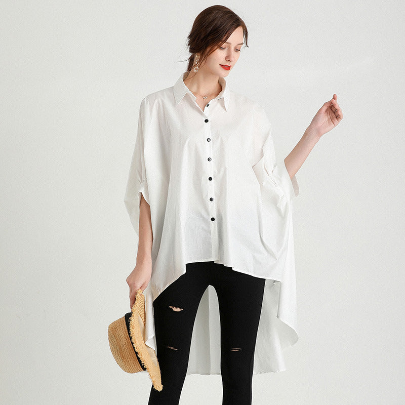 Casual Asymmetrical Plus Sizes Women Shirts Blouses-Shirts & Tops-White-XXL-Free Shipping at meselling99