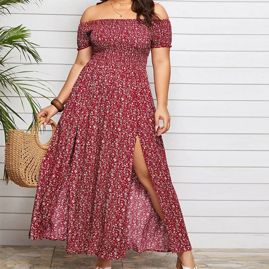 Casual Boho Off The Shoulder Summer Plus Sizes Dresses-Dresses-Red-L-Free Shipping at meselling99
