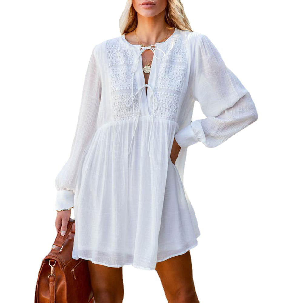 Casual White Long Sleeves Mini Dresses--Free Shipping at meselling99
