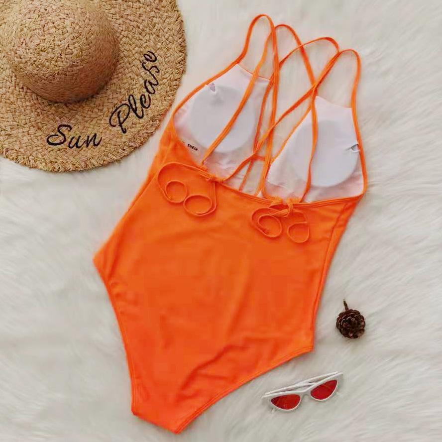 Orange Plus Sizes Deep V-neck One Piece Women Swimsuit--Free Shipping at meselling99