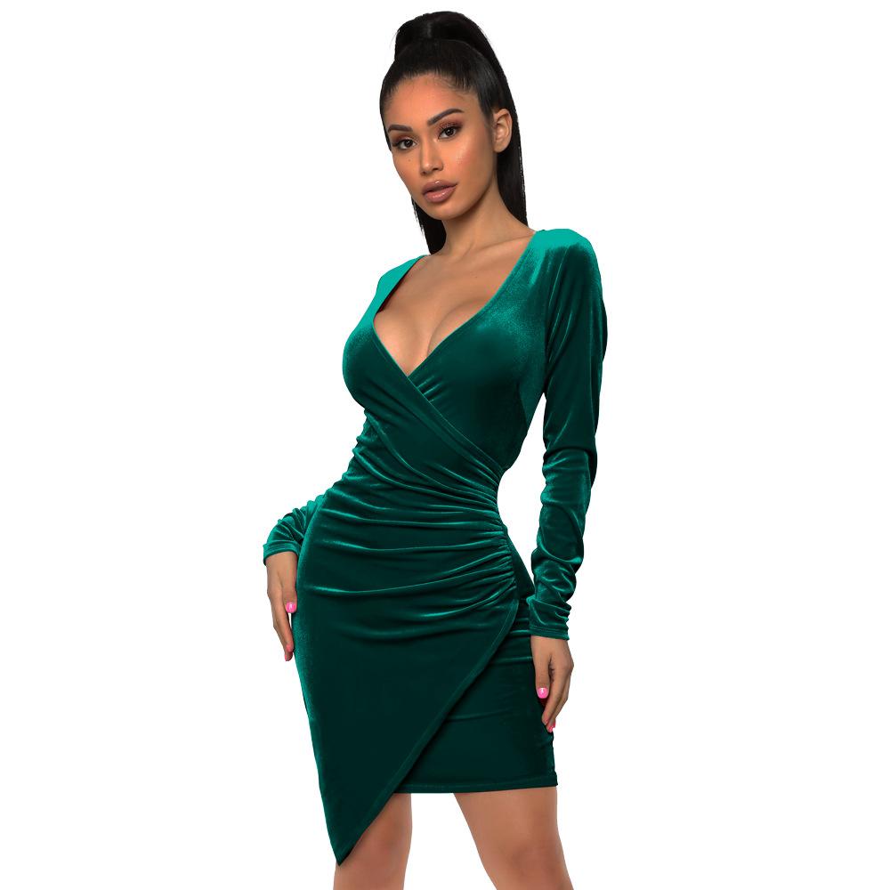 Sexy Pleuche Long Sleeves Autumn Party Short Dresses-Dresses-Free Shipping at meselling99
