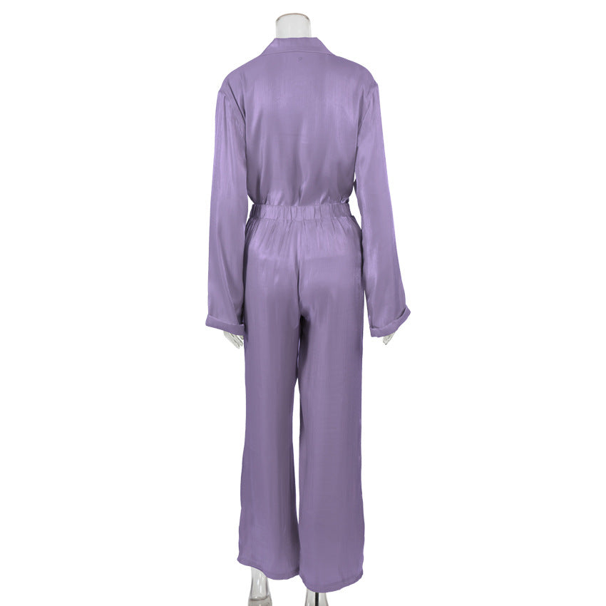 Classy Casual Women Long Sleeves Shirts and Wide Leg Pants-Suits-Free Shipping at meselling99