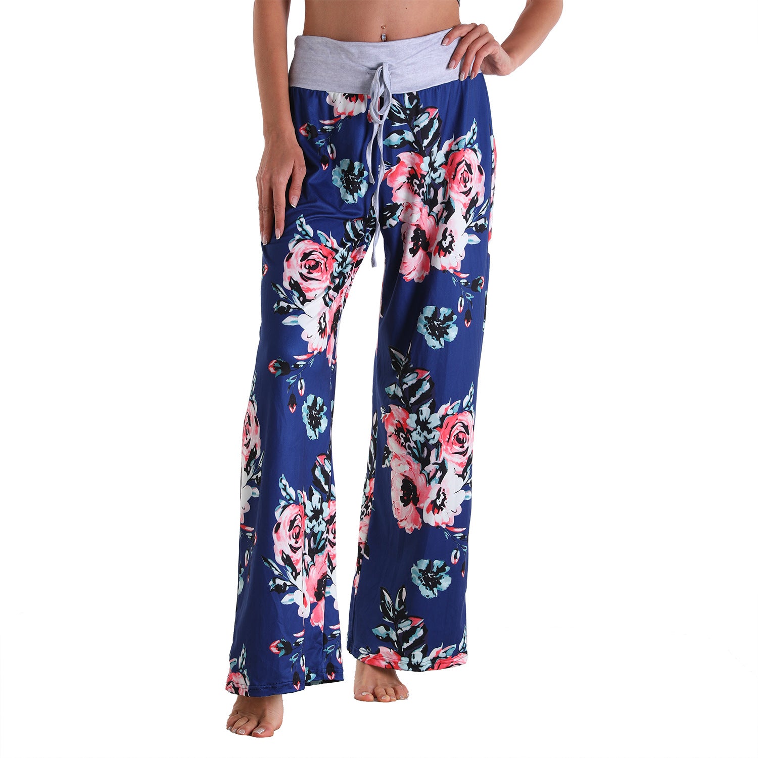 Casual Floral Print Women High Waist Trousers-Pajamas-2016-S-Free Shipping at meselling99