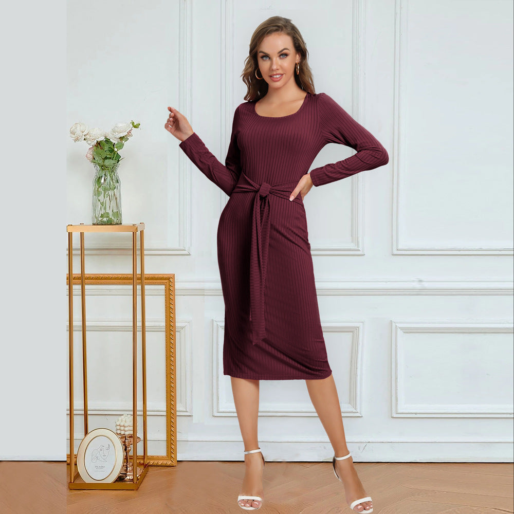 Sexy Long Sleeves Slim Dresses-Dresses-Wine Red-S-Free Shipping at meselling99