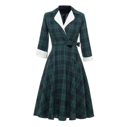 Vintage Plaid Long Sleeves Blazer Women Dresses-Dresses-Free Shipping at meselling99