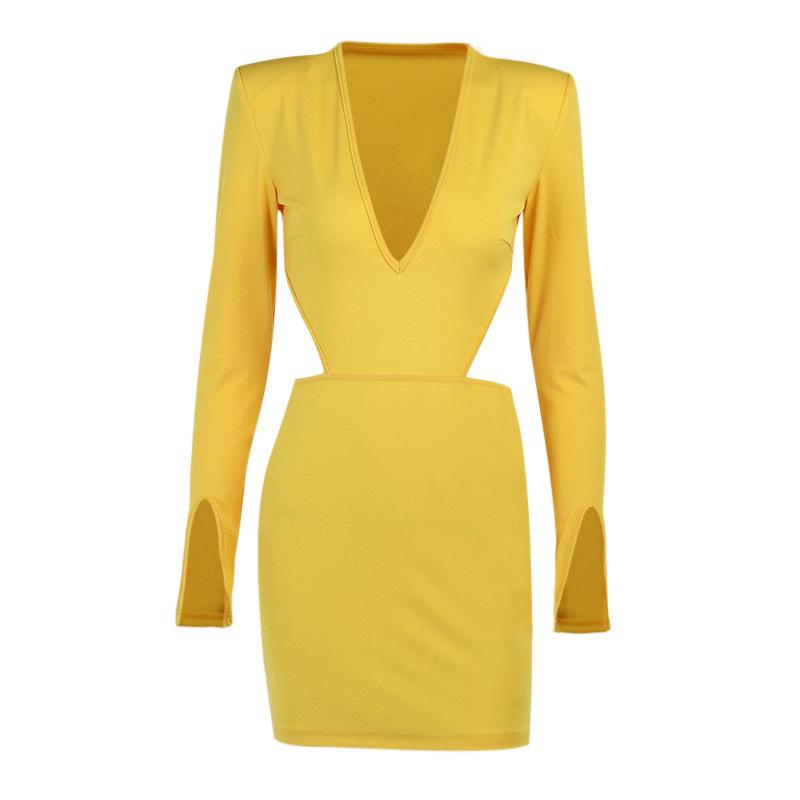 Women Sexy V Neck Midriff Long Sleeves Dresses-Dresses-Free Shipping at meselling99