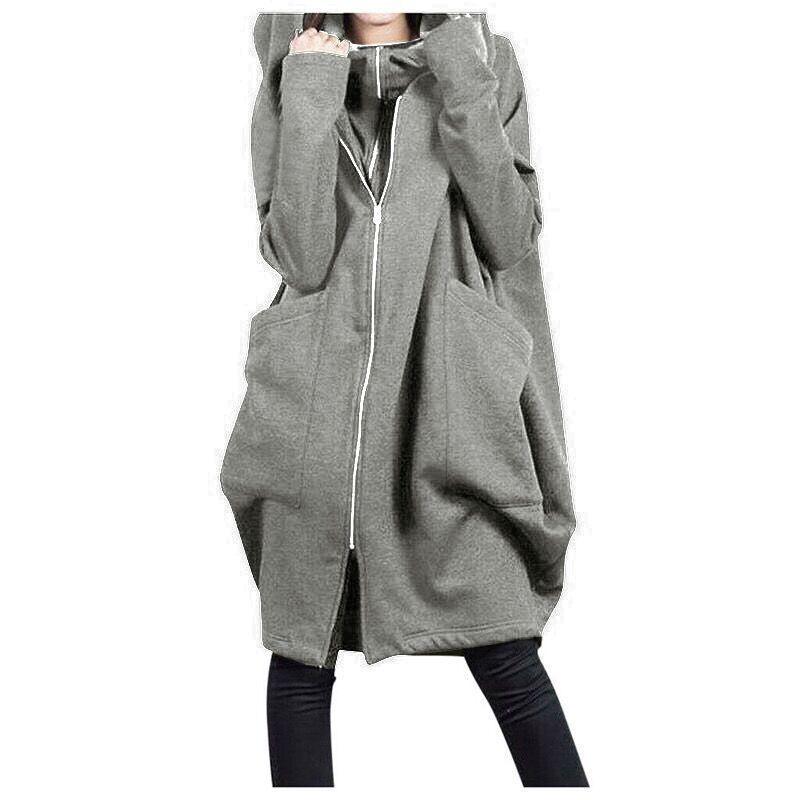 Casual Women Winter Zipper Hoodies Overcoat-Light Gray-S-Free Shipping at meselling99