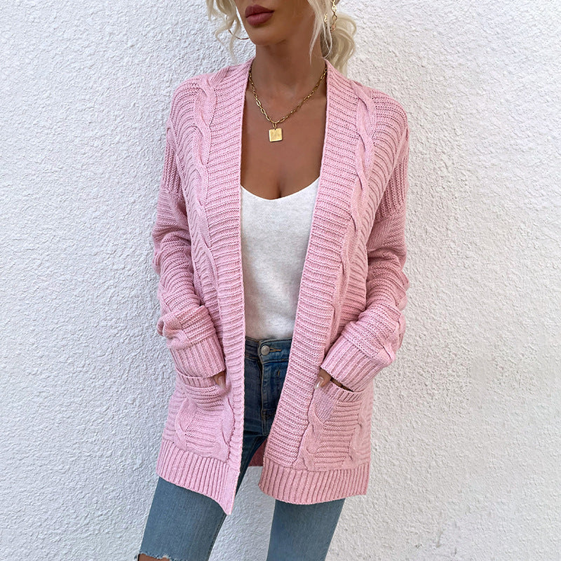 Fashion Twist Knitted Cardigan Coats-Shirts & Tops-Pink-S-Free Shipping at meselling99