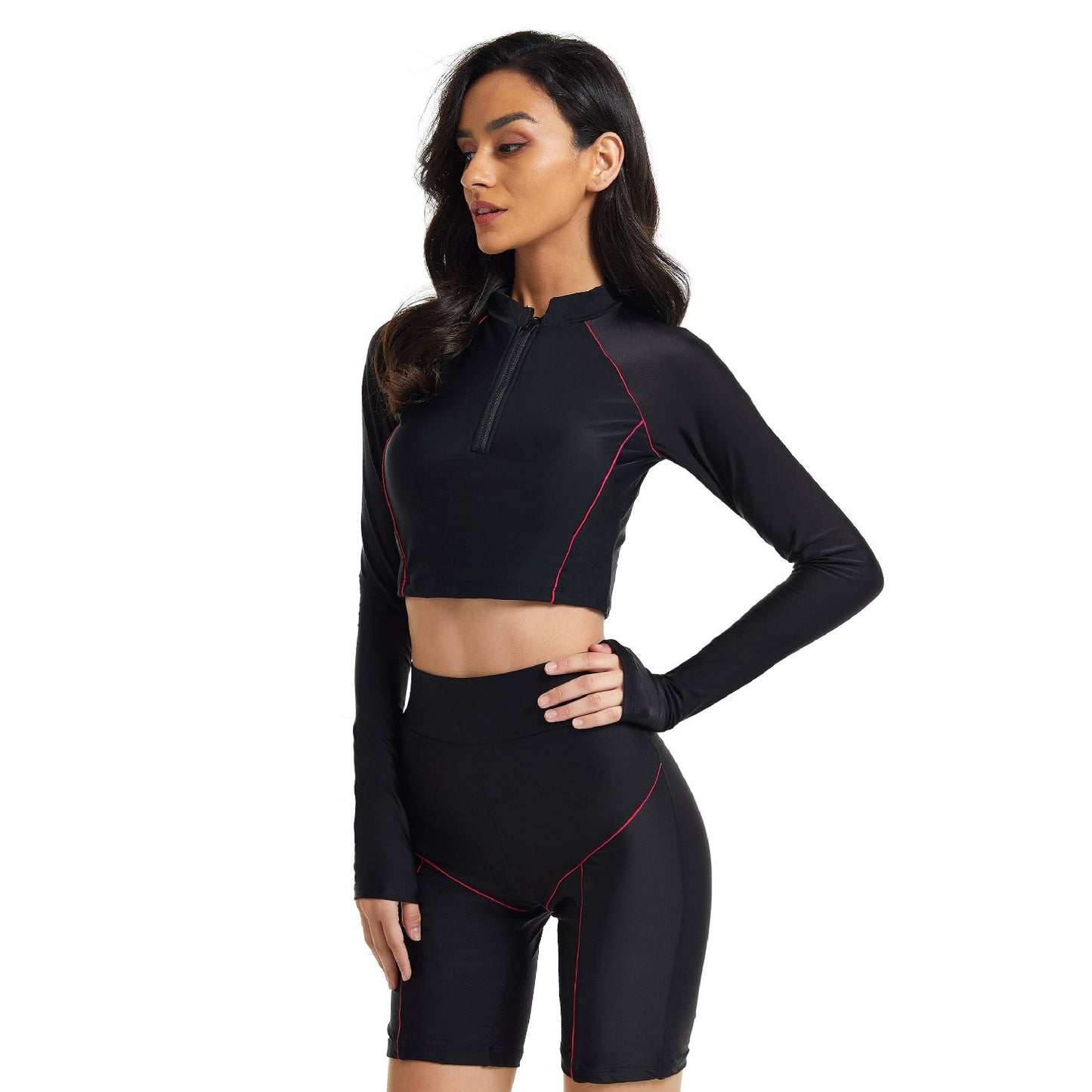 Black Zipper Surfing Wetsuits for Women-Swimwear-Free Shipping at meselling99