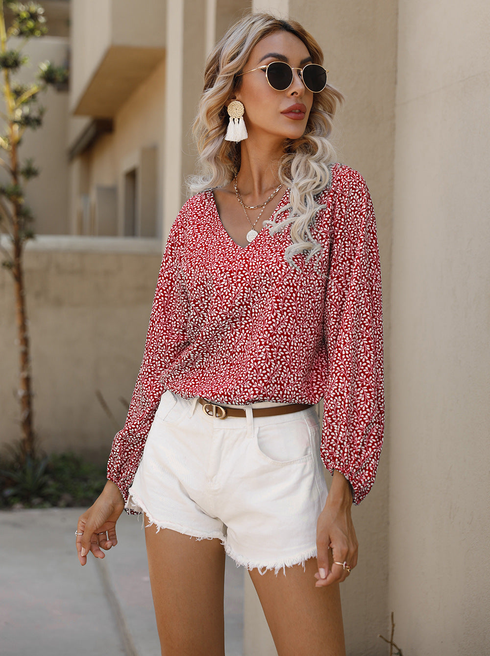 Women Small Floral V Neck Summer Top Blouses--Free Shipping at meselling99