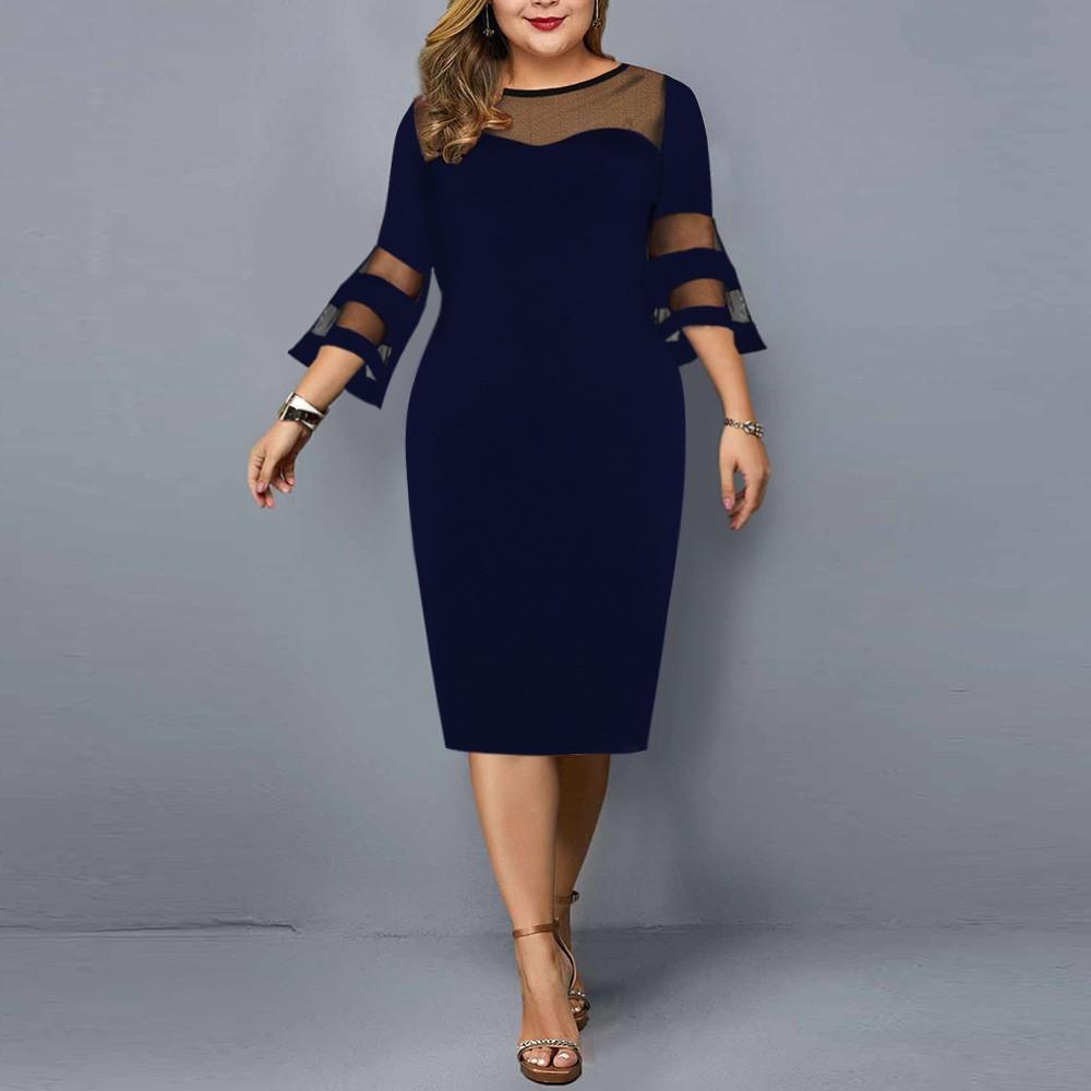 Women Plus Sizes Bodycon Dresses-Dresses-Navy Blue-L-Free Shipping at meselling99