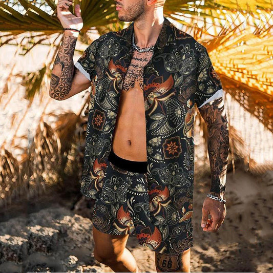 Summer Casual Print Men Beach T-shirts&Shorts Suits-Men's Suits-Free Shipping at meselling99