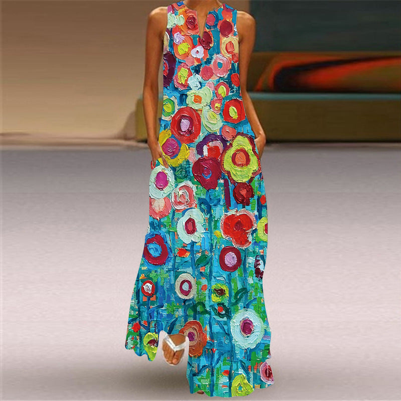 Plus Sizes Print Sleeveless Long Dresses-Maxi Dresses-4-S-Free Shipping at meselling99
