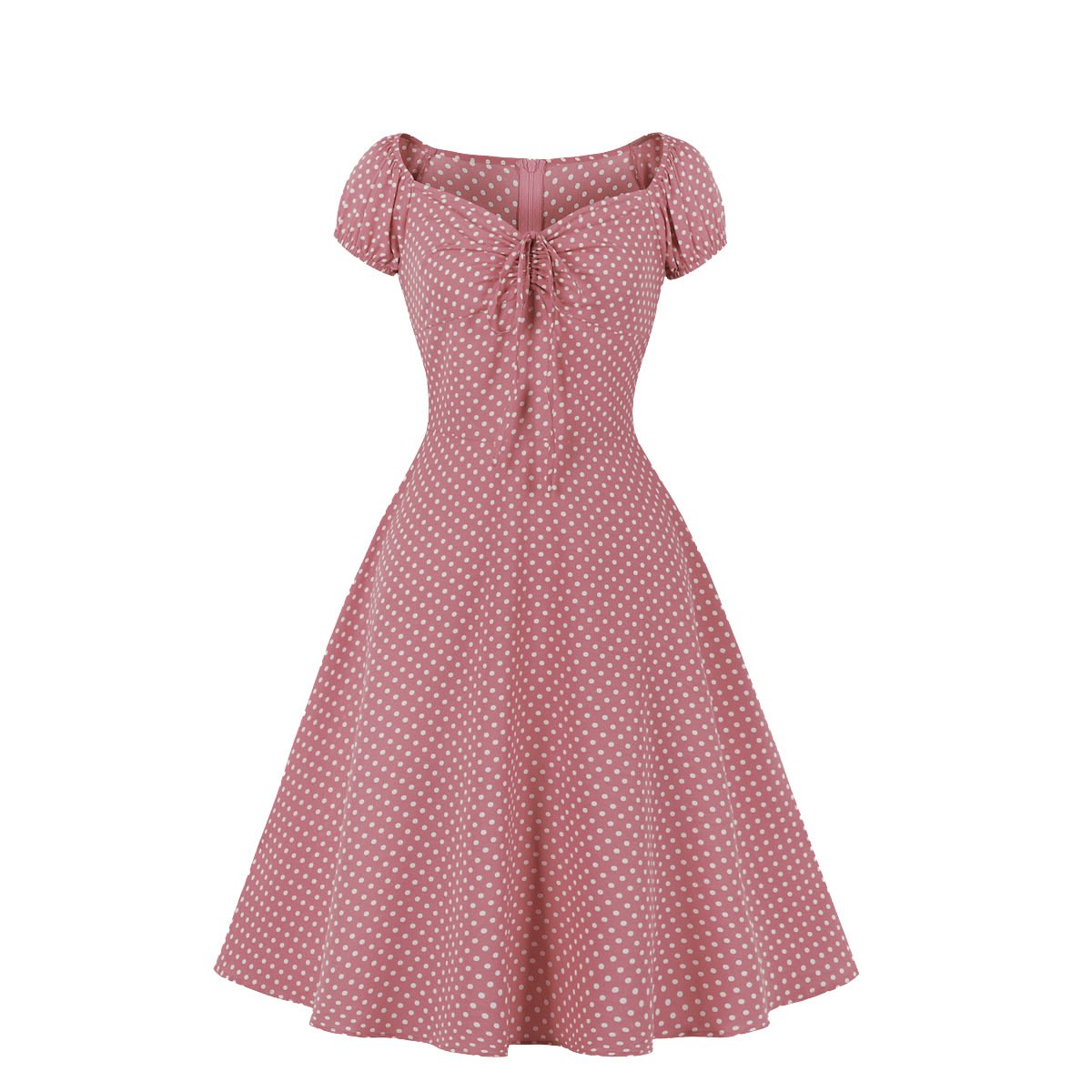 Women Short Sleeves Dot Print Vintage Dresses-Vintage Dresses-Pink-S-Free Shipping at meselling99