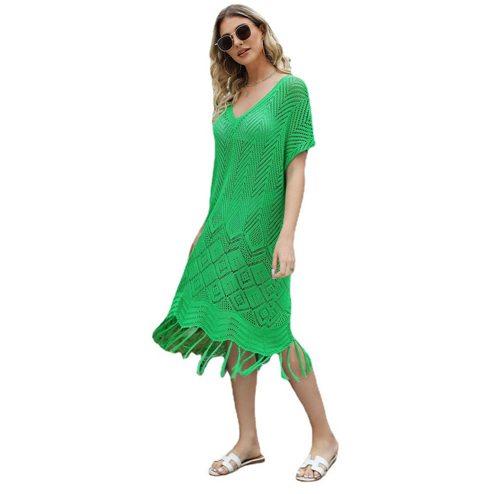 Summer Knitted Tassels Beach Dresses Cover Ups-Swimwear-Free Shipping at meselling99