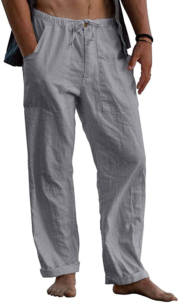 Casual Linen Men's Summer Beach Pants with Elastic Waist-Pants-Gray-S-Free Shipping at meselling99