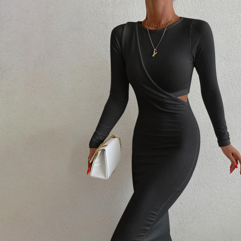 Sexy Asymmetry Women Long Sleeves Fall Slim Dresses-Dresses-Black-S-Free Shipping at meselling99