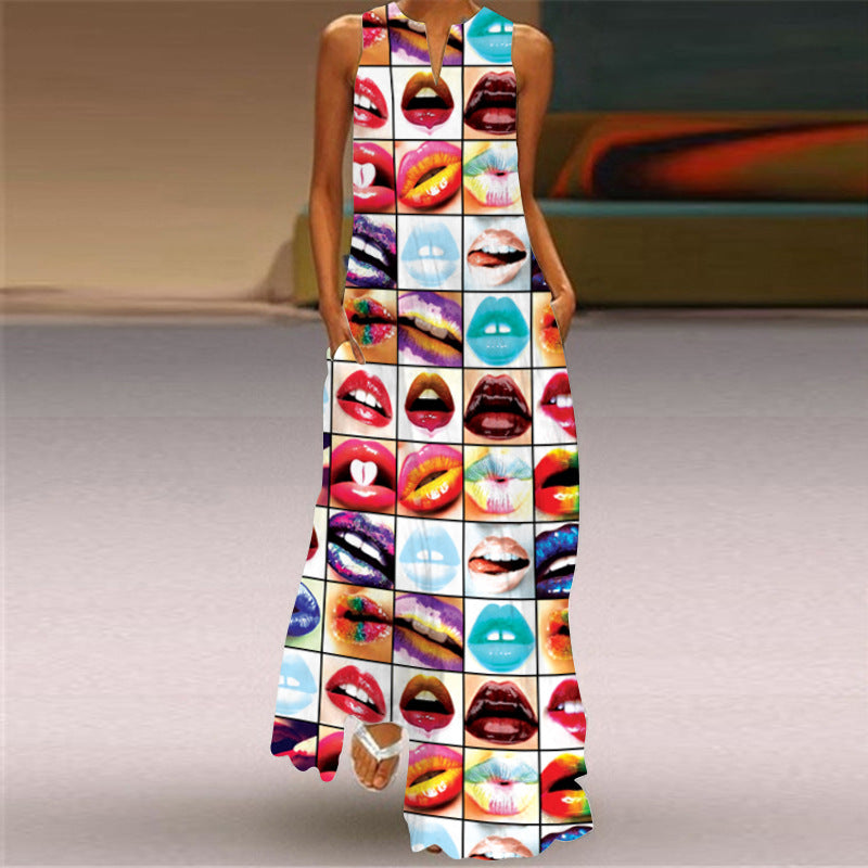 Plus Sizes Print Sleeveless Long Dresses-Maxi Dresses-8-S-Free Shipping at meselling99