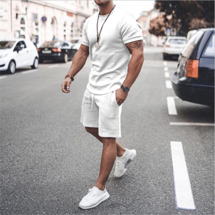 Men's Short Sleeves T-shirts&Pants Suits-Men Suits-White-S-Free Shipping at meselling99