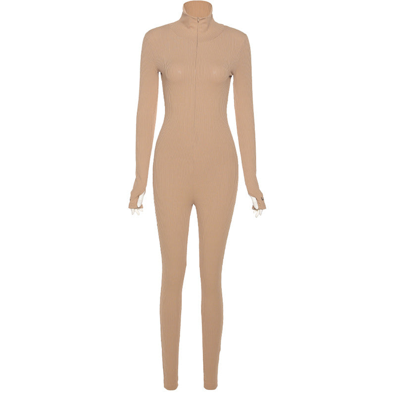 Sexy High Neck Exercising Yoga Jumpsuits-Jumpsuits & Rompers-Khaki-S-Free Shipping at meselling99
