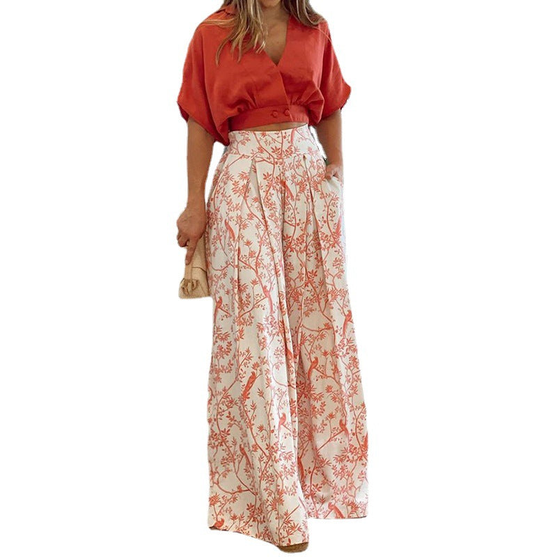 Casual Summer Women Shirts and Wide Leg Pants Suits-Suits-Free Shipping at meselling99