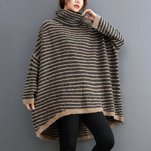 Leisure Loose Knitted Striped Hoodies Sweaters-Women Sweaters-The same as picture-One Size-Free Shipping at meselling99
