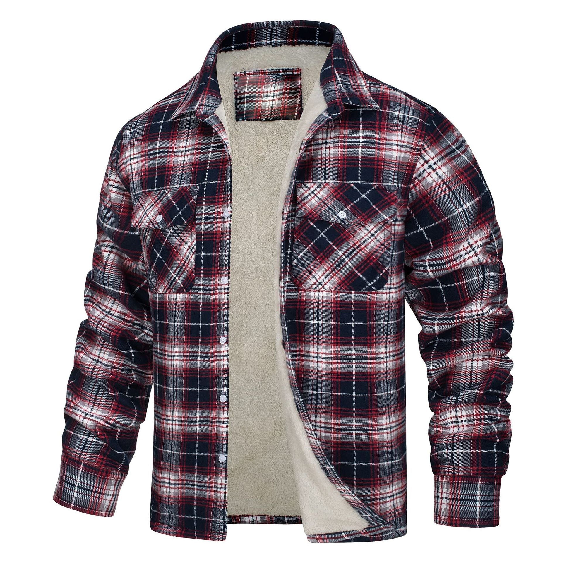 Casual Long Sleeves Thicken Shirts Jackets for Men-Wine Red-S-Free Shipping at meselling99