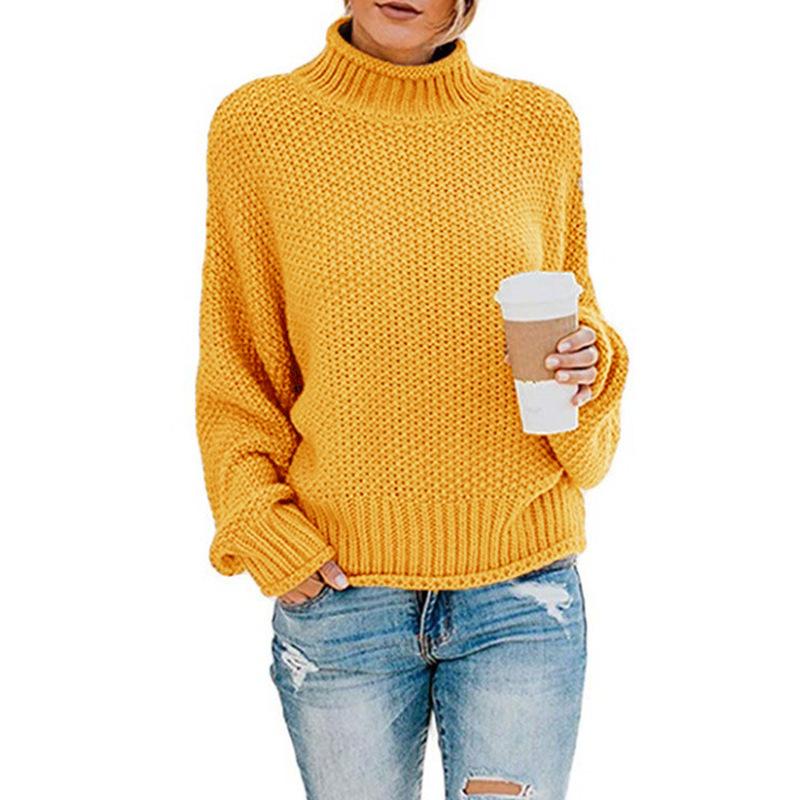 Fashion Leisure Turtleneck Pullover Sweaters-Women Sweaters-Yellow-S-Free Shipping at meselling99