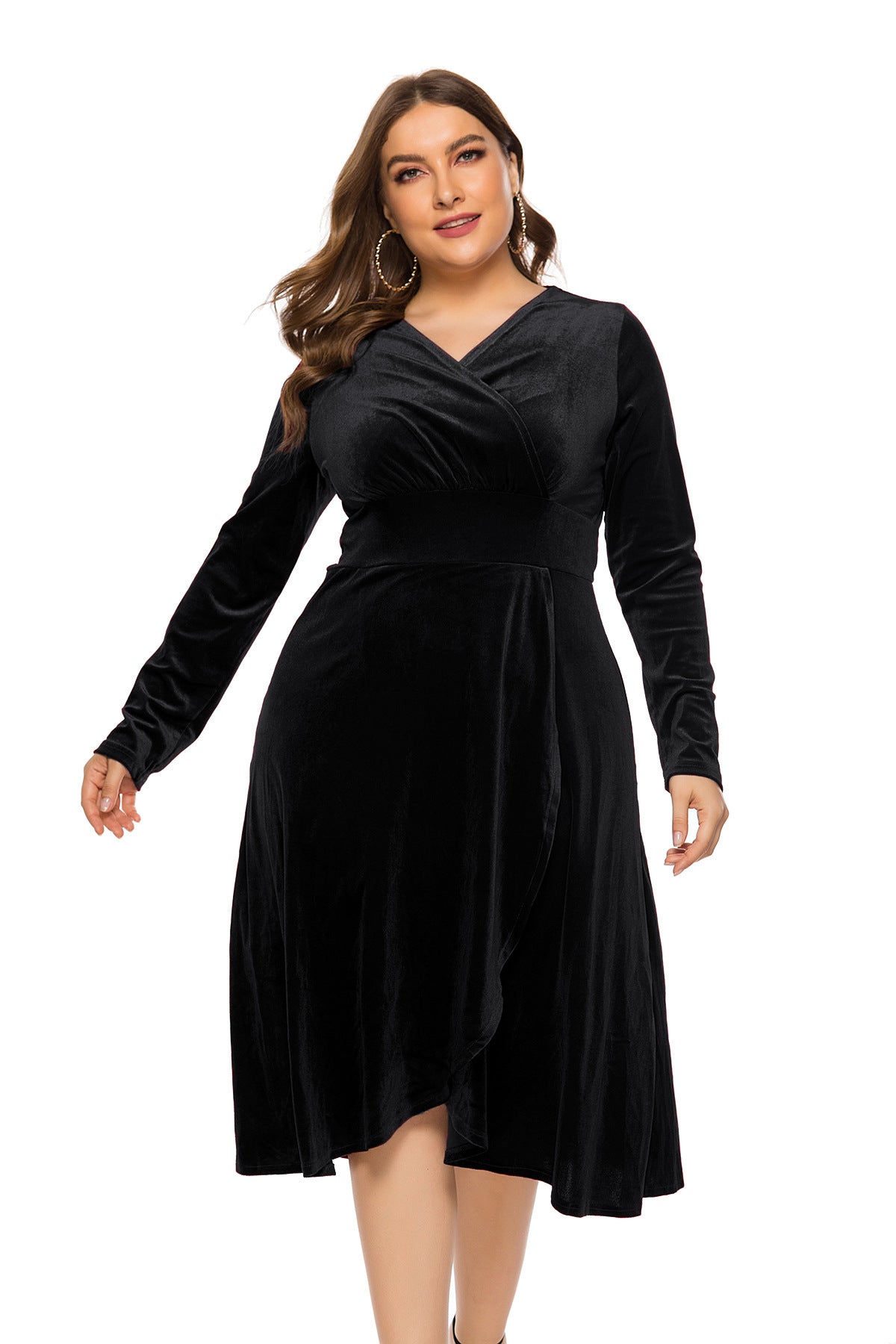 Long Sleeves Women Plus Sizes Fall Dresses-Dresses-Black-XL-Free Shipping at meselling99