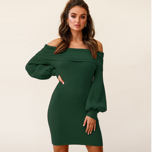 Sexy Women Knitted Bodycon Off The Shoulder Dresses-Mini Dresses-Free Shipping at meselling99