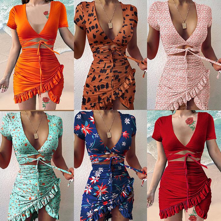 Sexy Women Summer V-neck Irregular Tight Mini Dresses-Sexy Dresses-Free Shipping at meselling99