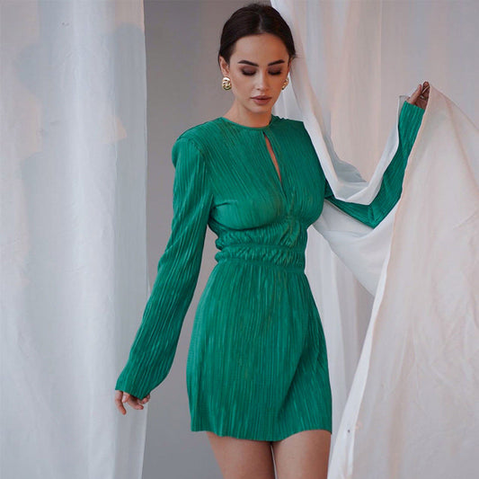 Sexy Long Sleeves Women Mini A Line Dresses-Dresses-Green-S-Free Shipping at meselling99