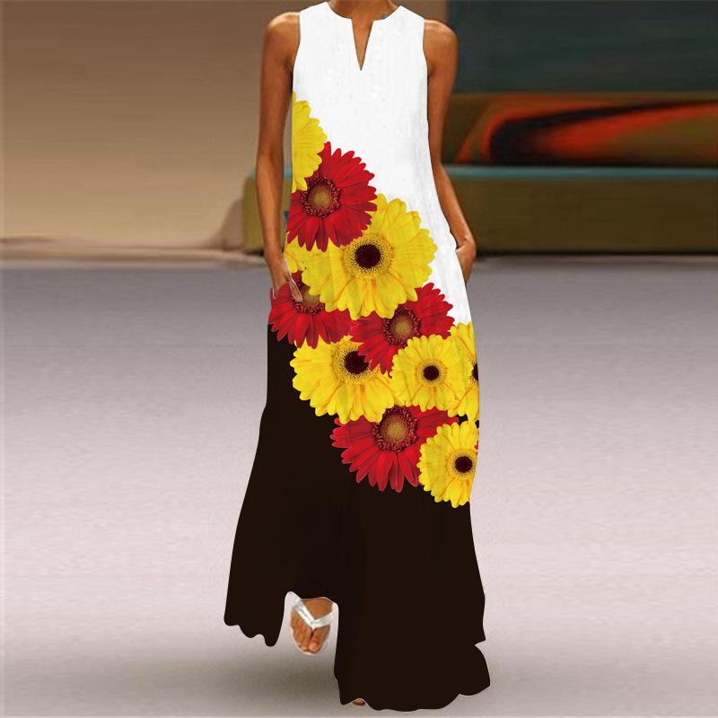 Women Vinage Floral Print V-neck Summer Long Maxi Dresses 1400-Maxi Dresses-3-S-Free Shipping at meselling99