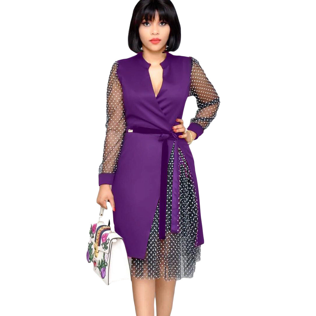 Fashion Dot Print Plus Sizes Women Dresses-Dresses-Purple-S-Free Shipping at meselling99