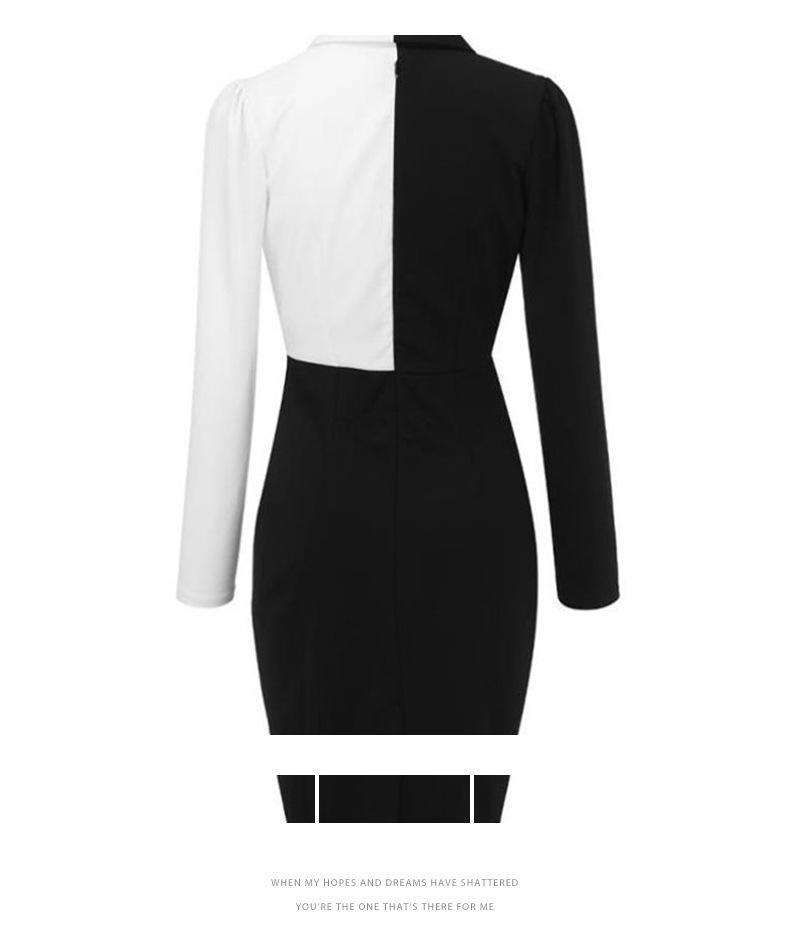 Black and White Fashion Office Lady Long Sleeves Dresses-Dresses-Free Shipping at meselling99
