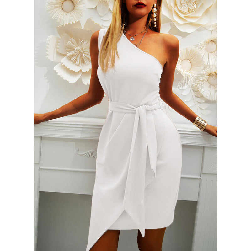 Sexy One Shoulder Sleeveless Irregular Party Dresses-Dresses-Free Shipping at meselling99