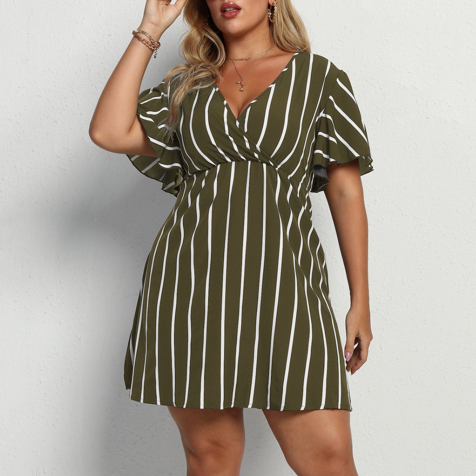 Casual Plus Sizes Boho Short Dresses-Dresses-Army Green-L-Free Shipping at meselling99