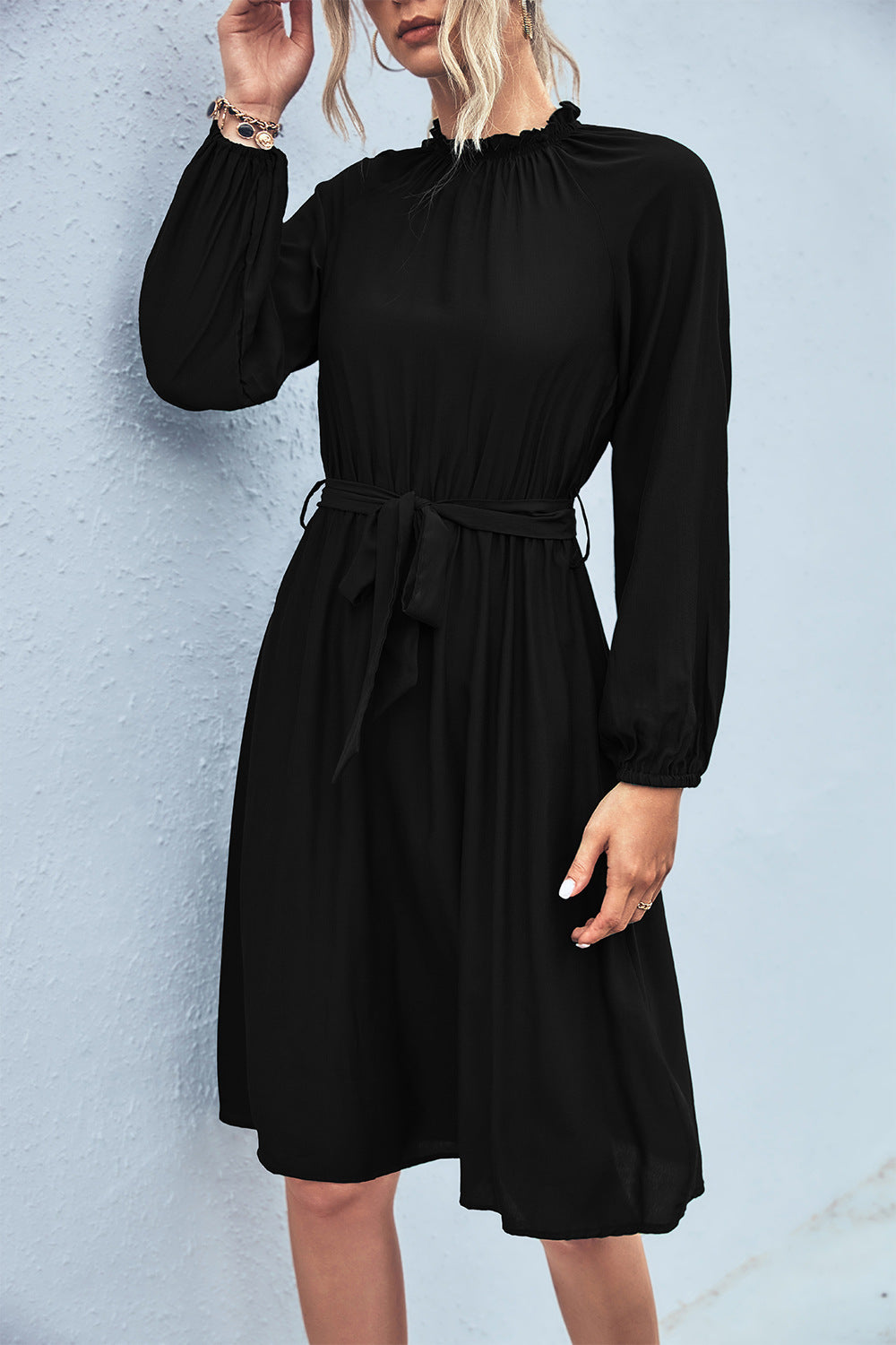 Elegant Long Sleeves Lace Up Women Dresses-Dresses-Black-S-Free Shipping at meselling99