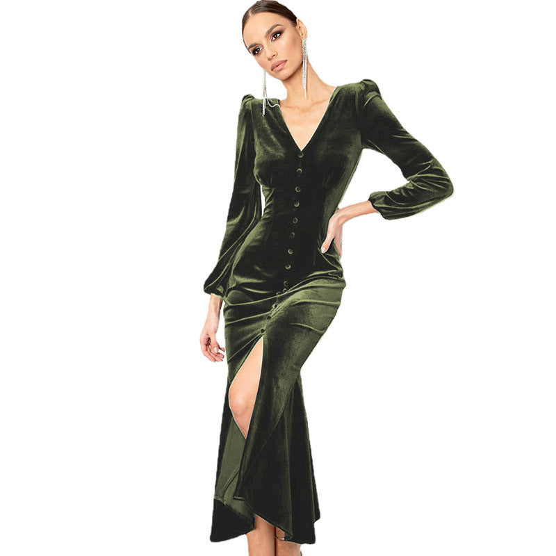 Elegant Fall Long Dresses for Women-Dresses-Army Green-S-Free Shipping at meselling99