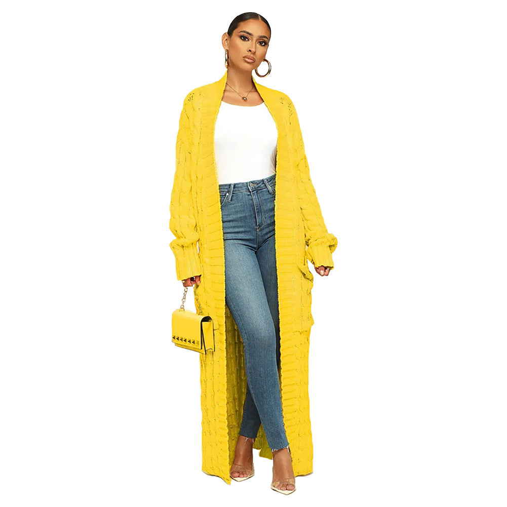 Casual Long Knitting Cardigan Overcoats for Women-Yellow-S-Free Shipping at meselling99
