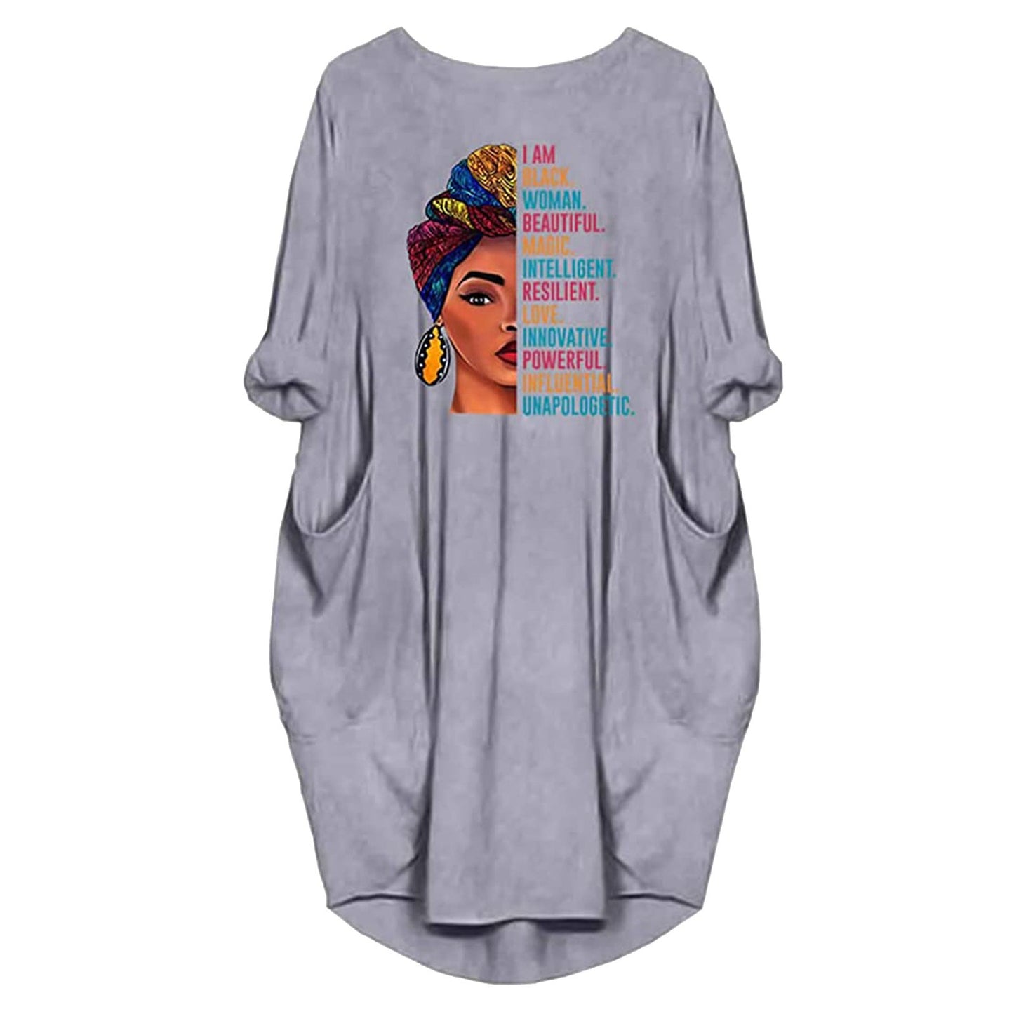 African Casual Round Neck Plus Sizes Top Blouses-Women Blouses-Gray-S-Free Shipping at meselling99
