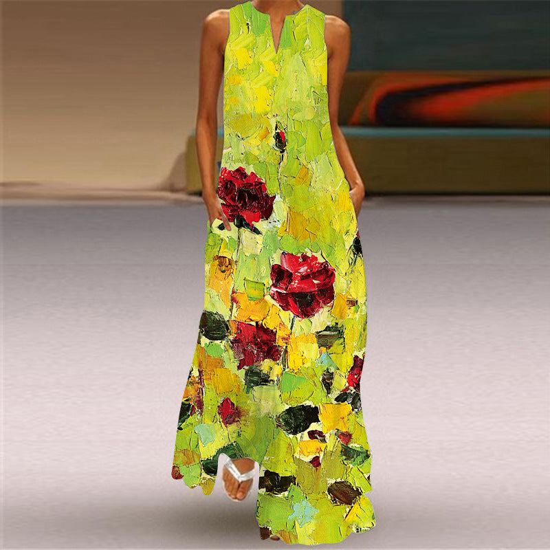 Plus Sizes Print Sleeveless Long Dresses-Maxi Dresses-5-S-Free Shipping at meselling99